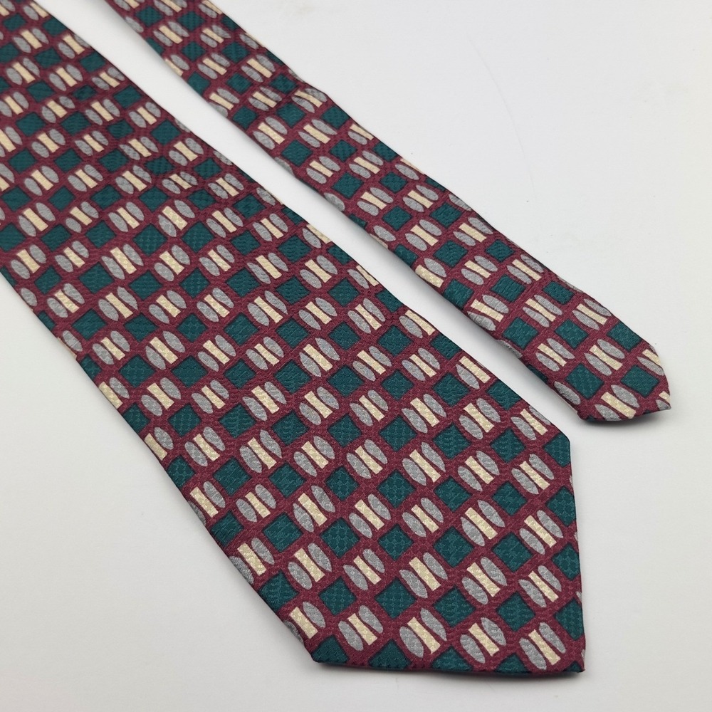 Kenneth Gordon‎ New Orleans Silk Tie Burgundy Teal Geometric Hand Printed USA